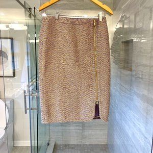 NWT - J.Crew Purple Gold Sparkle Tweed Zip Front Skirt - size 6